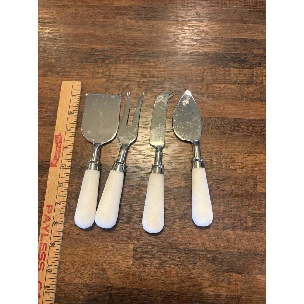 4-Piece Marble Handle Cheese Knives Set Stainless Steel Utensils